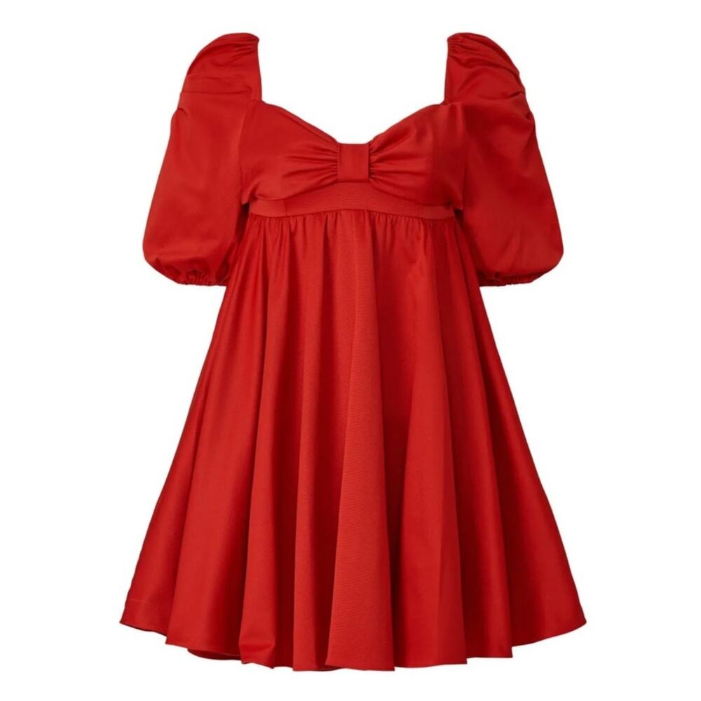 Kate Spade New York Beau Satin Puff Sleeve Dress Red Short Big Bow Short Skirt 4